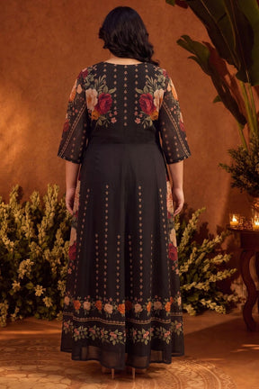 Plus Size Floral Elegance Print Georgette Anarkali Dress