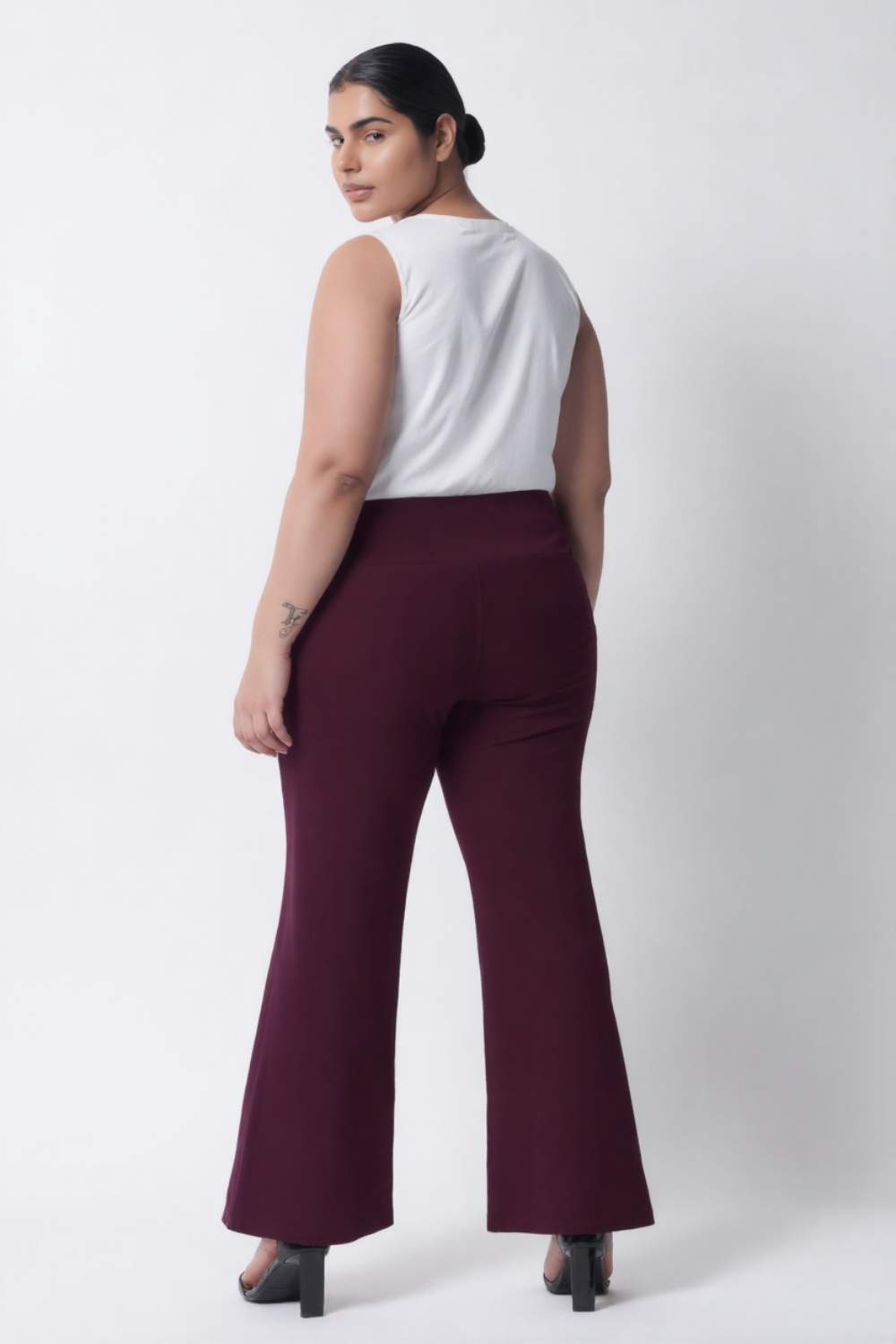 Plus Size Wine Red Tummy Shaper Flare Pants