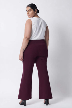 Plus Size Wine Red Tummy Shaper Flare Pants