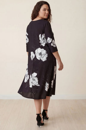 Plus Size Black Floral Print A-Line Dress