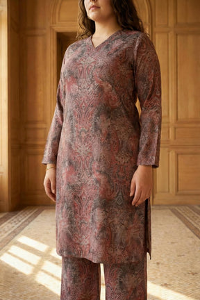 Plus Size Maroon Paisley SnugWeave™ Winter Kurta Coord Set