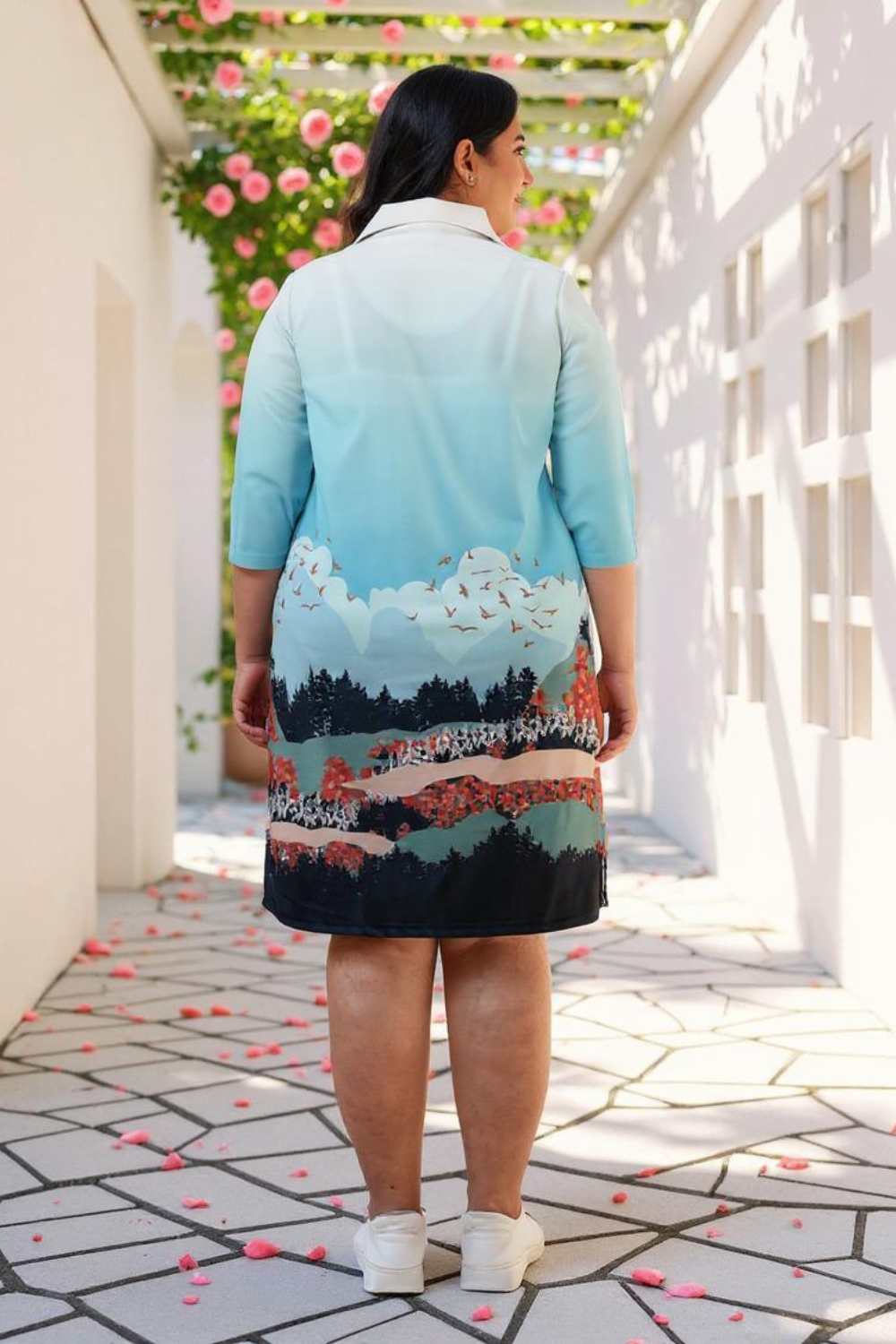 Comfortable Plus Size Blue Paradise Shirt Dress