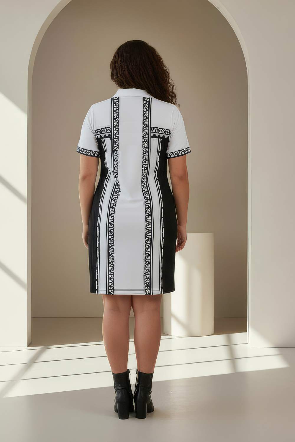 Comfortable Classic Black Printed Polo Dress