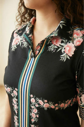 Black Floral Polo Dress