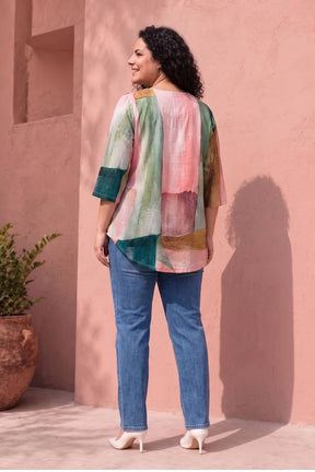 Plus Size Multicolor Abstract Print Top