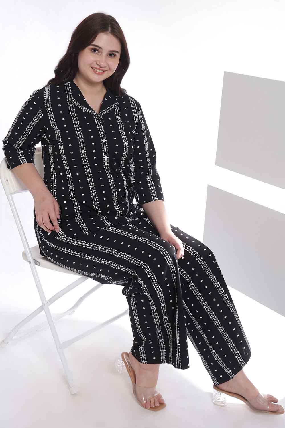 Plus Size Black Weave Work Shirt Coord Set