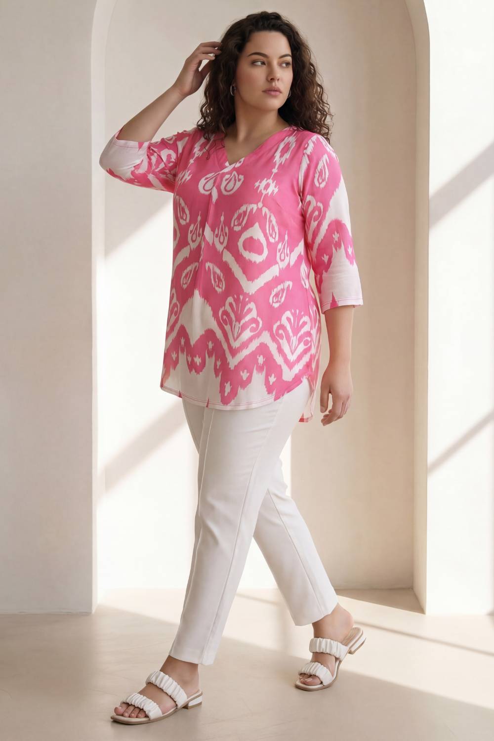 Plus Size Pink White Top for Women