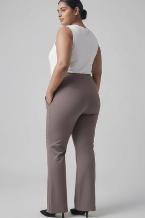 Plus Size Brownish Grey Tummy Shaper Flare Pants
