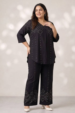 Plus Size Black Bandhej Print Coord Set