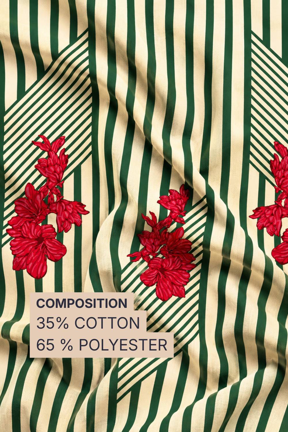 Plus Size Crimson Bloom Geometric Stripe Cotton Blend Fabric 56 Inches Width