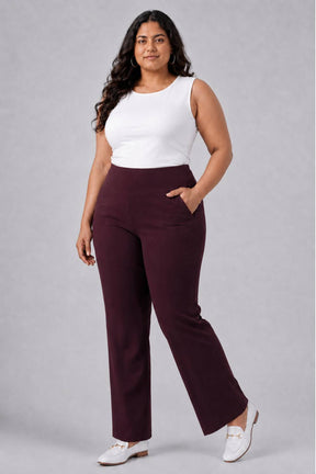 Wine Tummy Shaping Wide Straight Pants