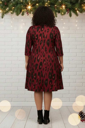 Plus Size Animal Print Red Fit And Flare Dress
