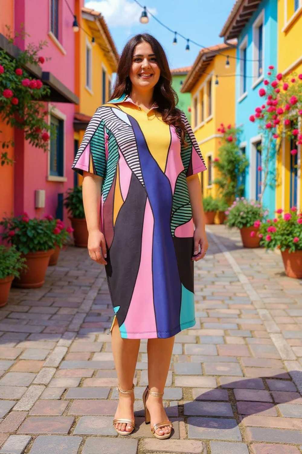 Plus Size Modern Art Printed Polo Dress