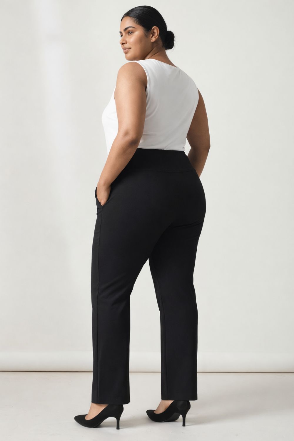 Plus Size Plus Size Black Tummy Shaper Straight Fit Pants