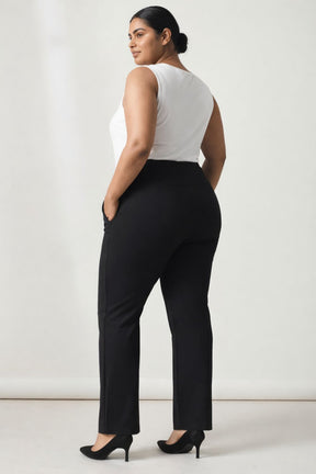 Plus Size Black Tummy Shaper Straight Fit Pants
