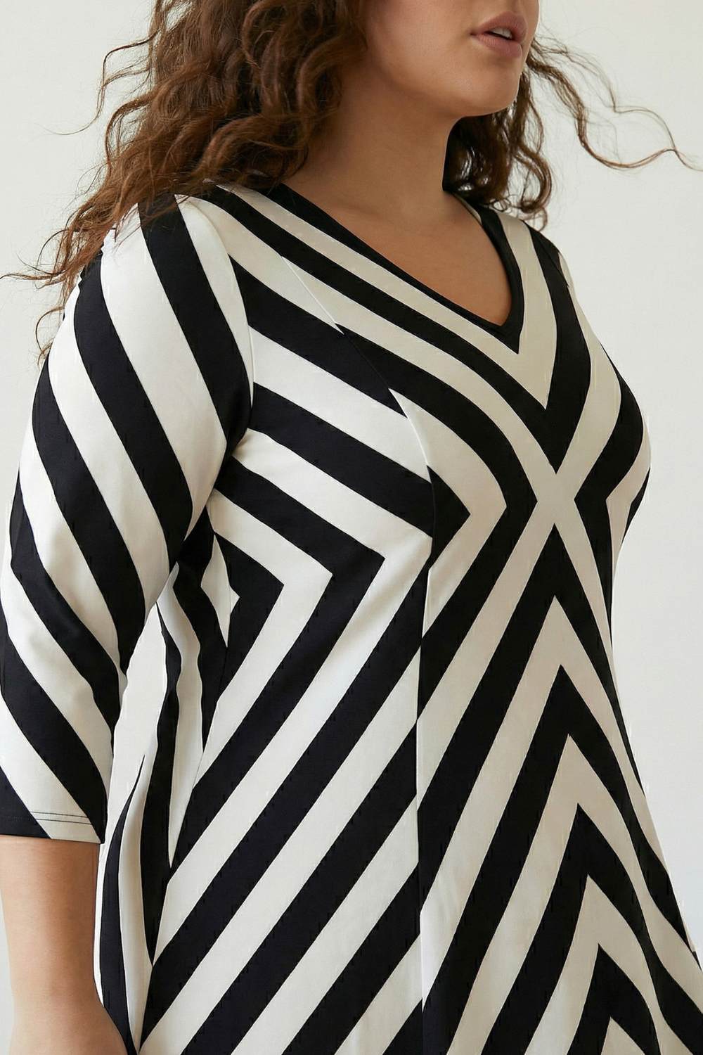 Plus Size Black White Monochromatic A line Dress for Women