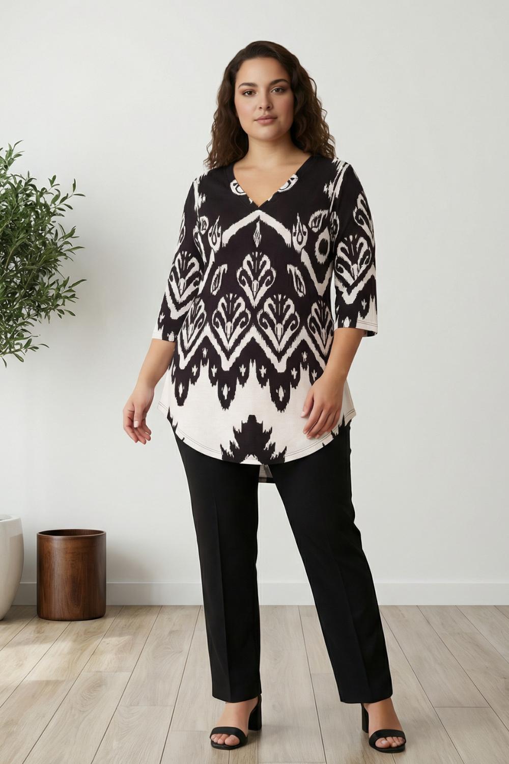 Plus Size Plus Size Black White Print Centre Pleat Top