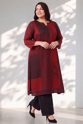 Plus Size Red and Deep Black Abstract Textured Print Georgette Kurta