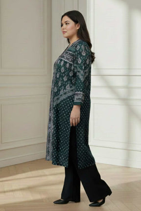 Plus Size Teal Printed V Neck SnugWeave™ Winter Kurta