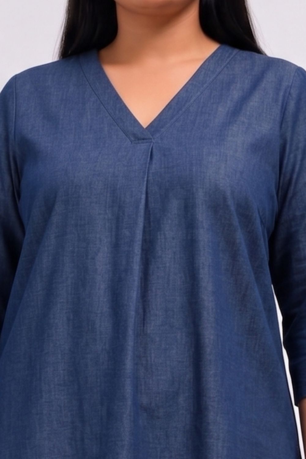 Plus Size Plus Size Denim Cotton V-Neck Top
