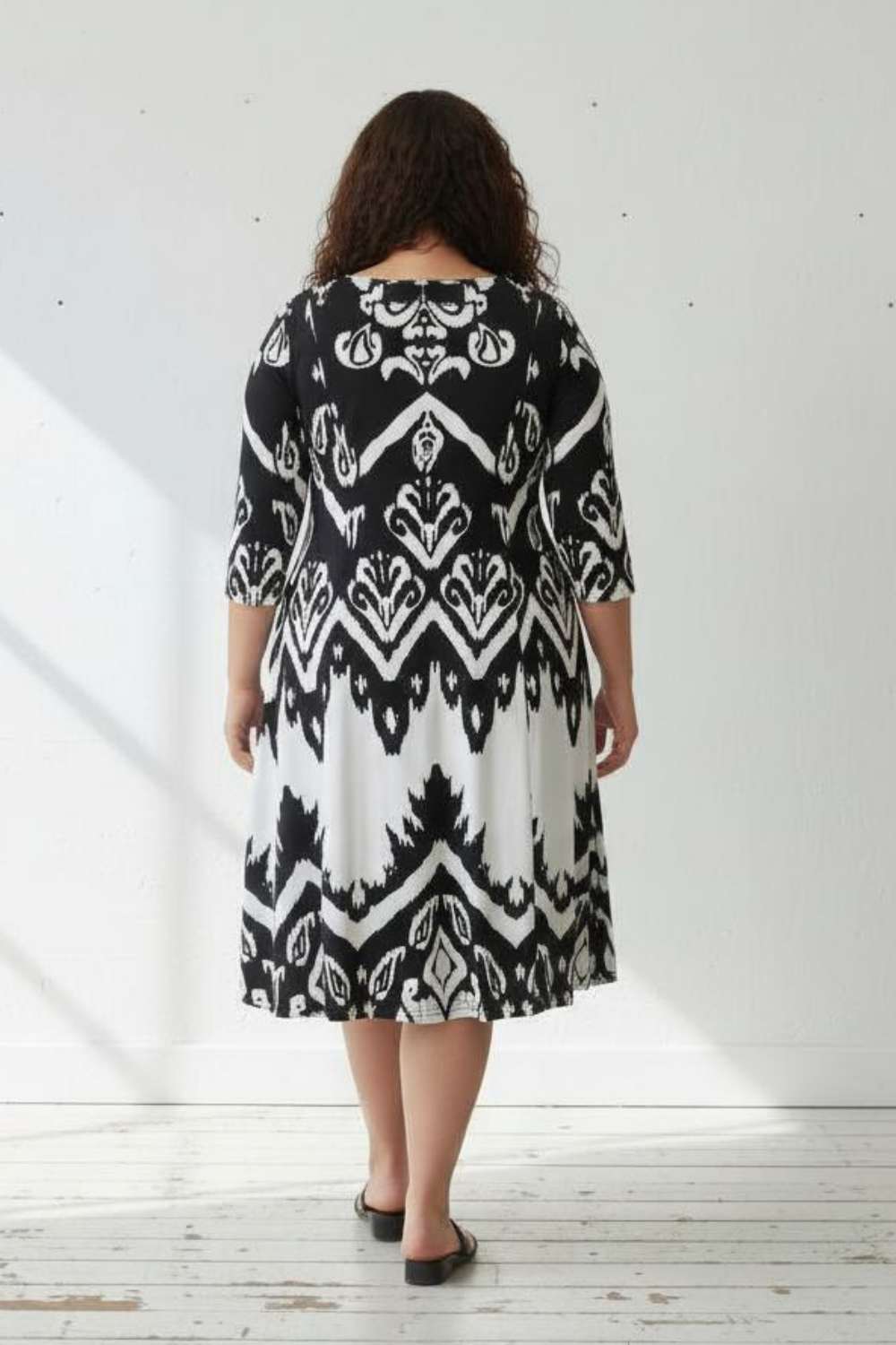 Comfortable Plus Size Black White Print A Line Dress