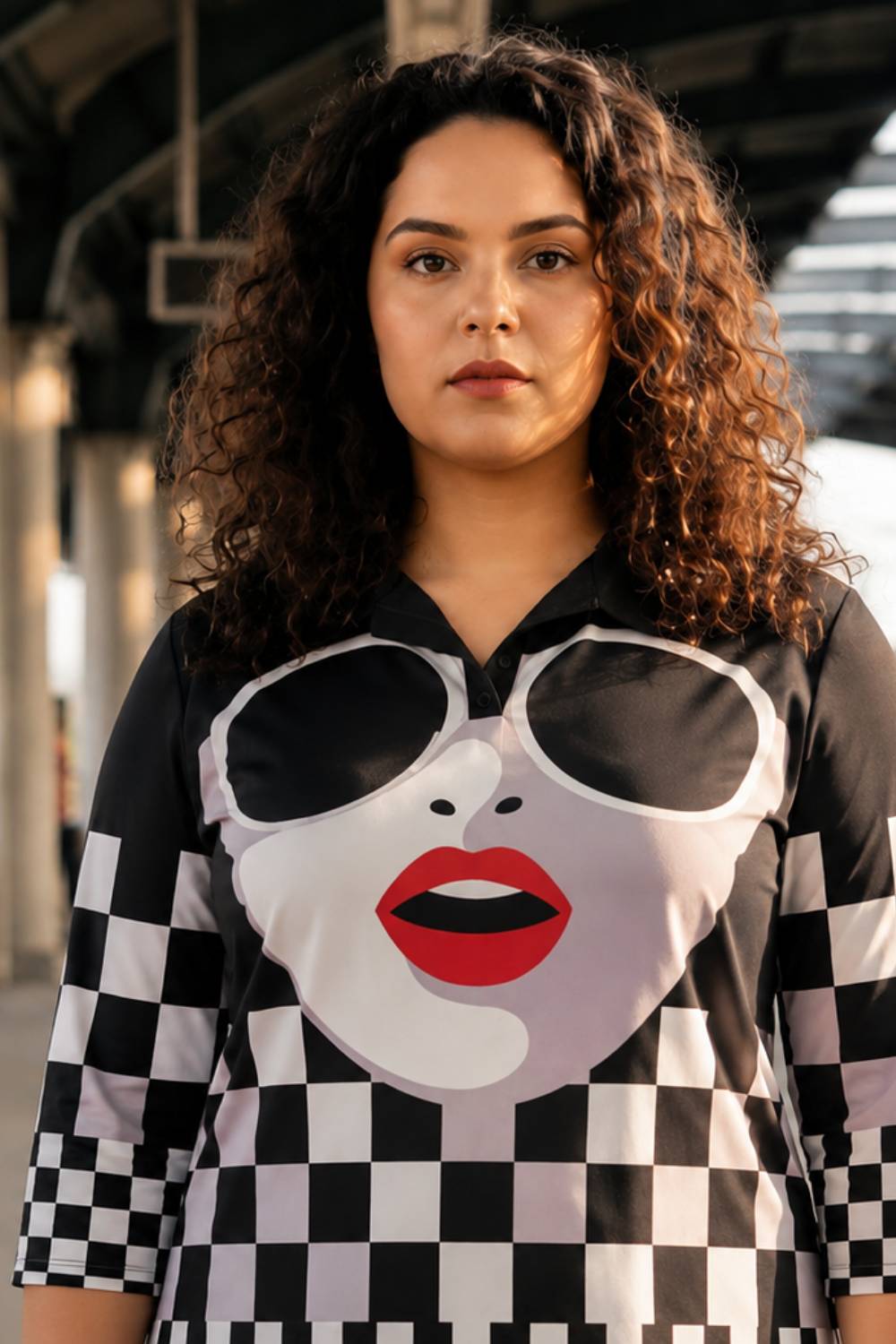 Plus Size Bold Face Shirt Dress for Women