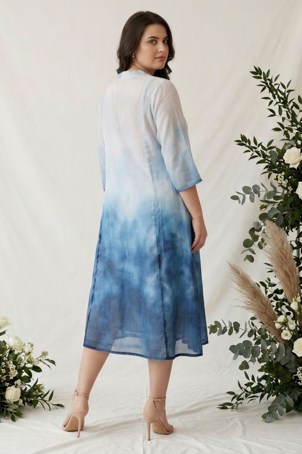 Plus Size Blue Ombre Cotton Midi Dress