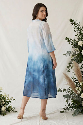 Plus Size Blue Ombre Cotton Midi Dress