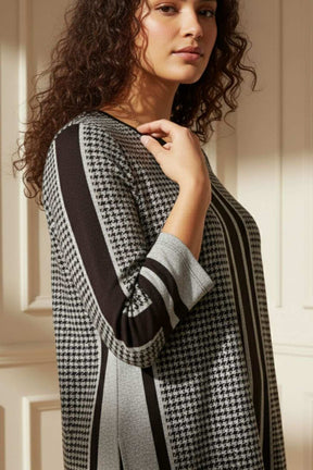 Plus Size Black Beige Stripe SnugWeave™ Winter Kurta