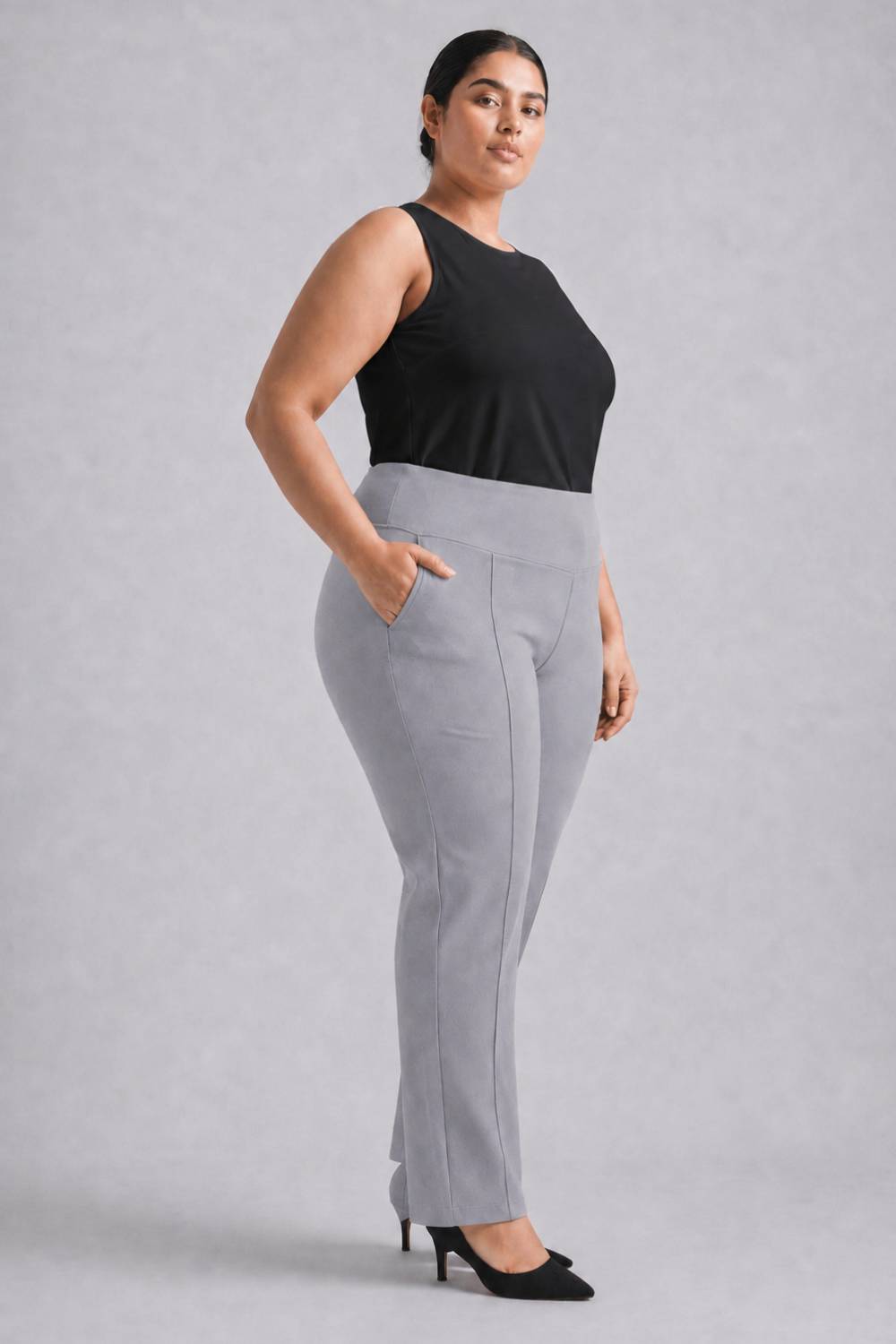 Buy Plus Size English Grey Tummy Shaper Straight Fit Pants