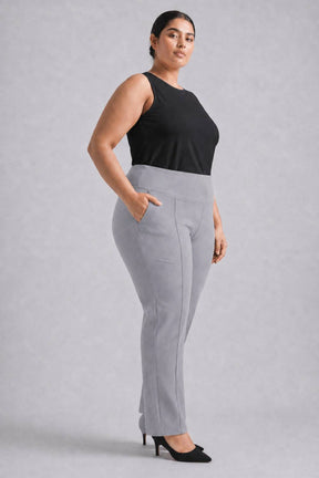 Plus Size English Grey Tummy Shaper Straight Fit Pants