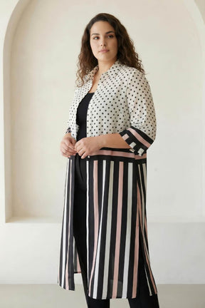 Black Luxe Polka Stripes Kurta Cum Shrug
