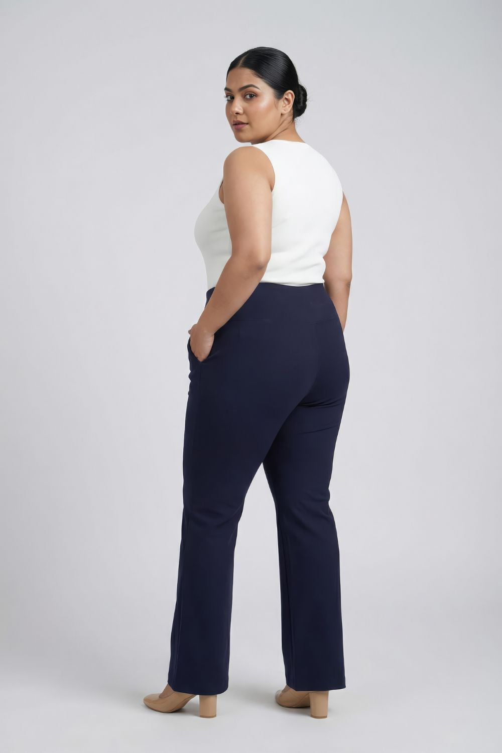 Plus Size Plus Size Navy Tummy Shaper Flare Pants