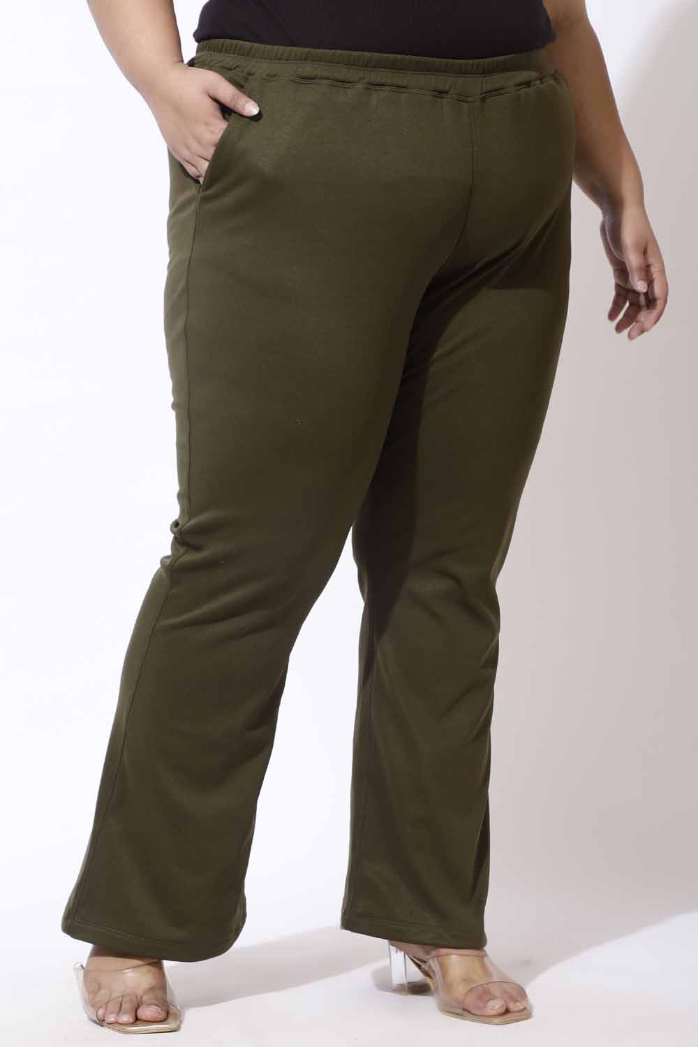 Comfortable Plus Size Olive Bootcut Fleece Pants