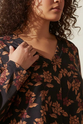 Plus Size Black Blossom V Neck SnugWeave™ Winter Top