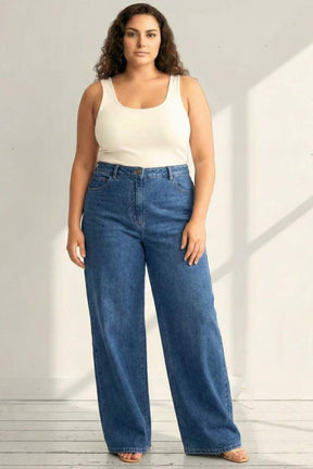 Plus Size Wide Leg Vintage Blue Jeans