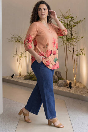 Lotus Print Plus Size Top