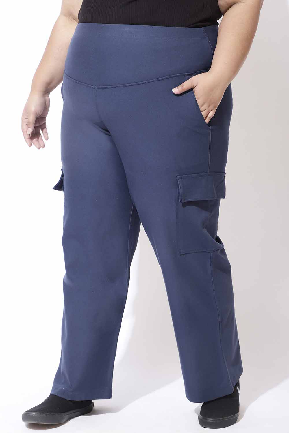 Denim Blue Tummy Shaper Cargo Pants for Women