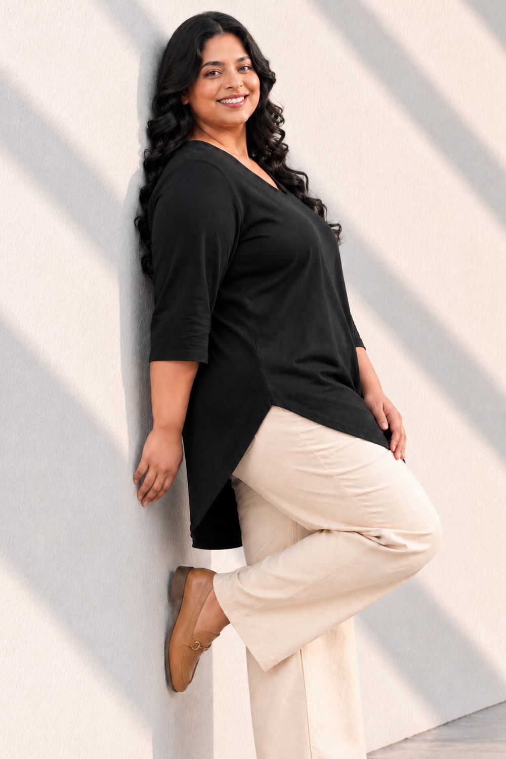 Plus Size Plus Size SoftEase V Neck Black Cotton Top