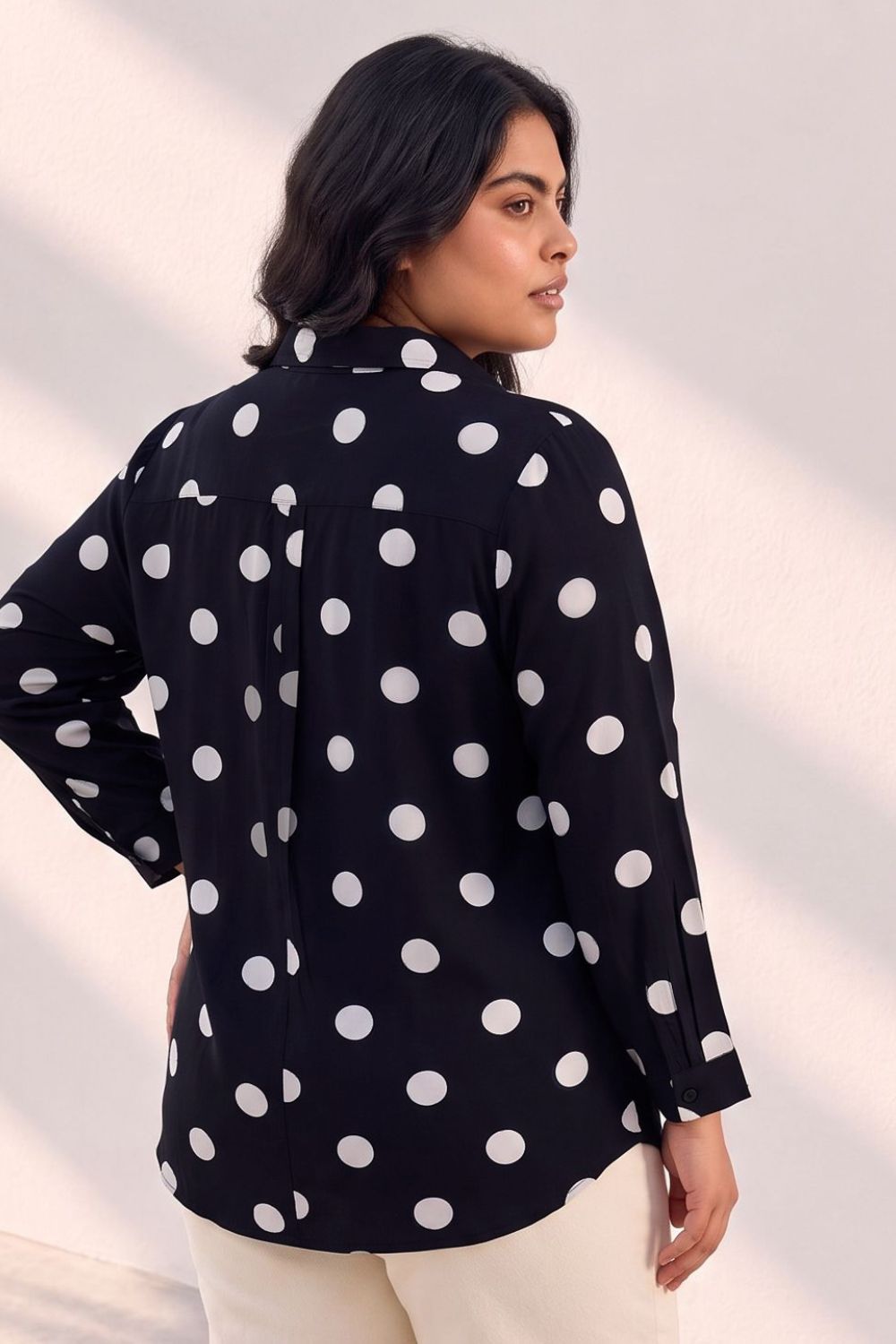 Plus Size Plus Size Black Polka Print Rayon Shirt