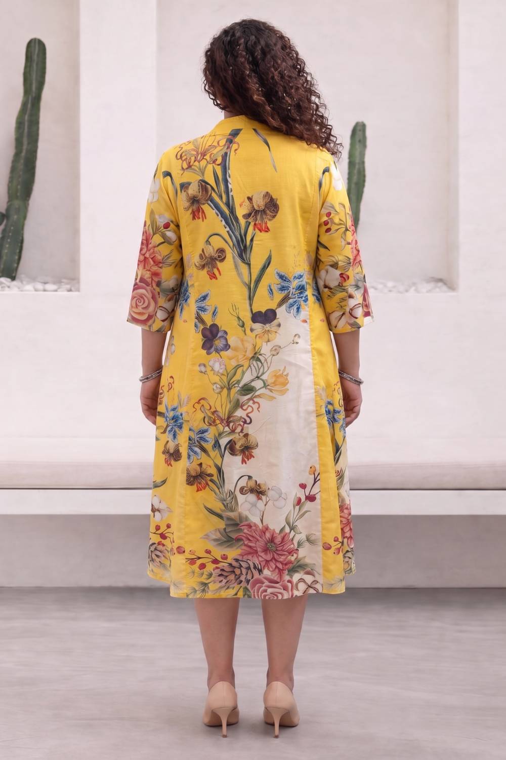 Floral Charm Yellow Plus Size Midi Dress