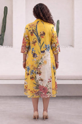Floral Charm Yellow Plus Size Midi Dress