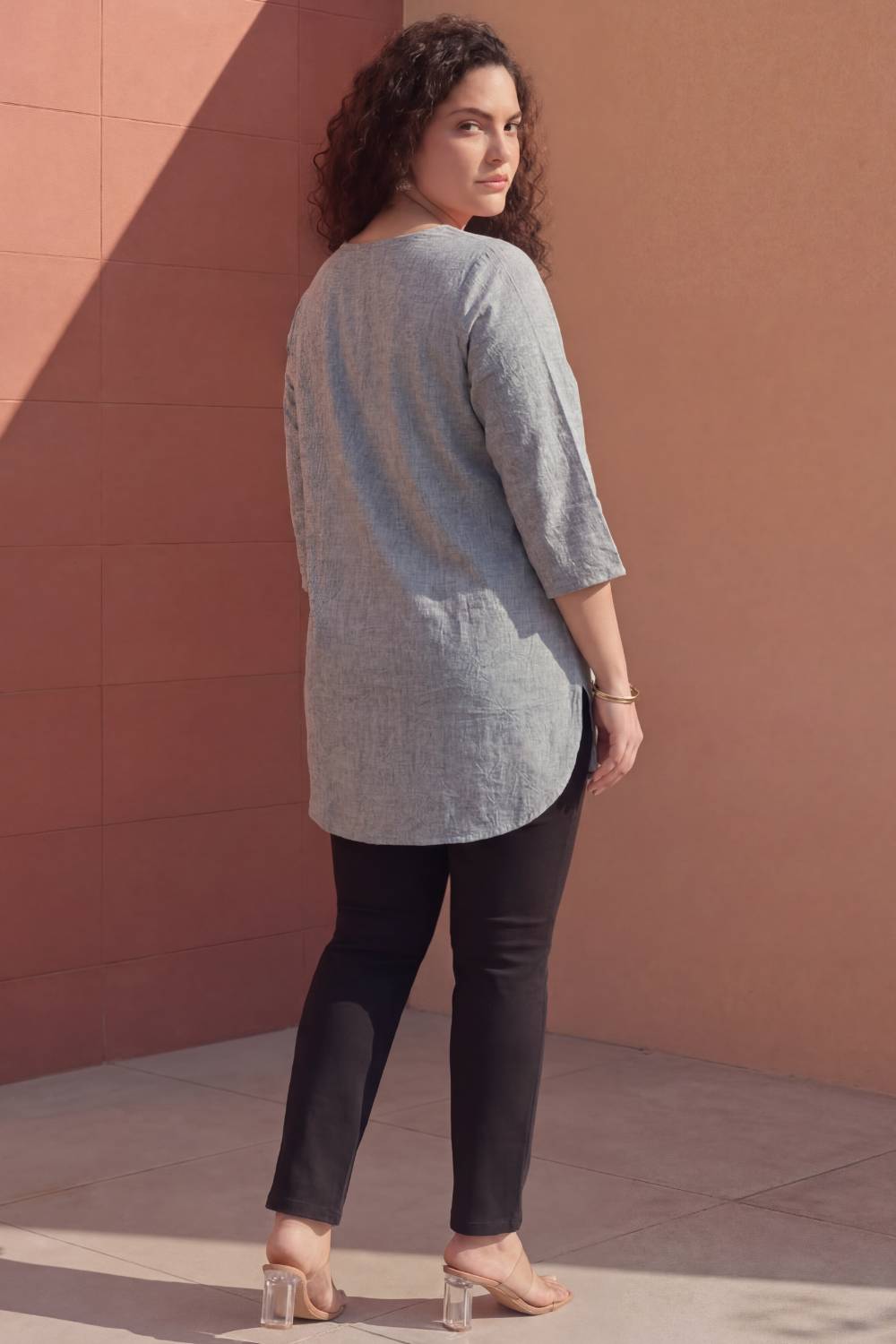 Plus Size Plus Size Acid Wash Denim Cotton Top