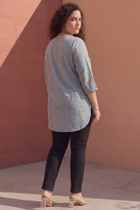 Plus Size Acid Wash Denim Cotton Top