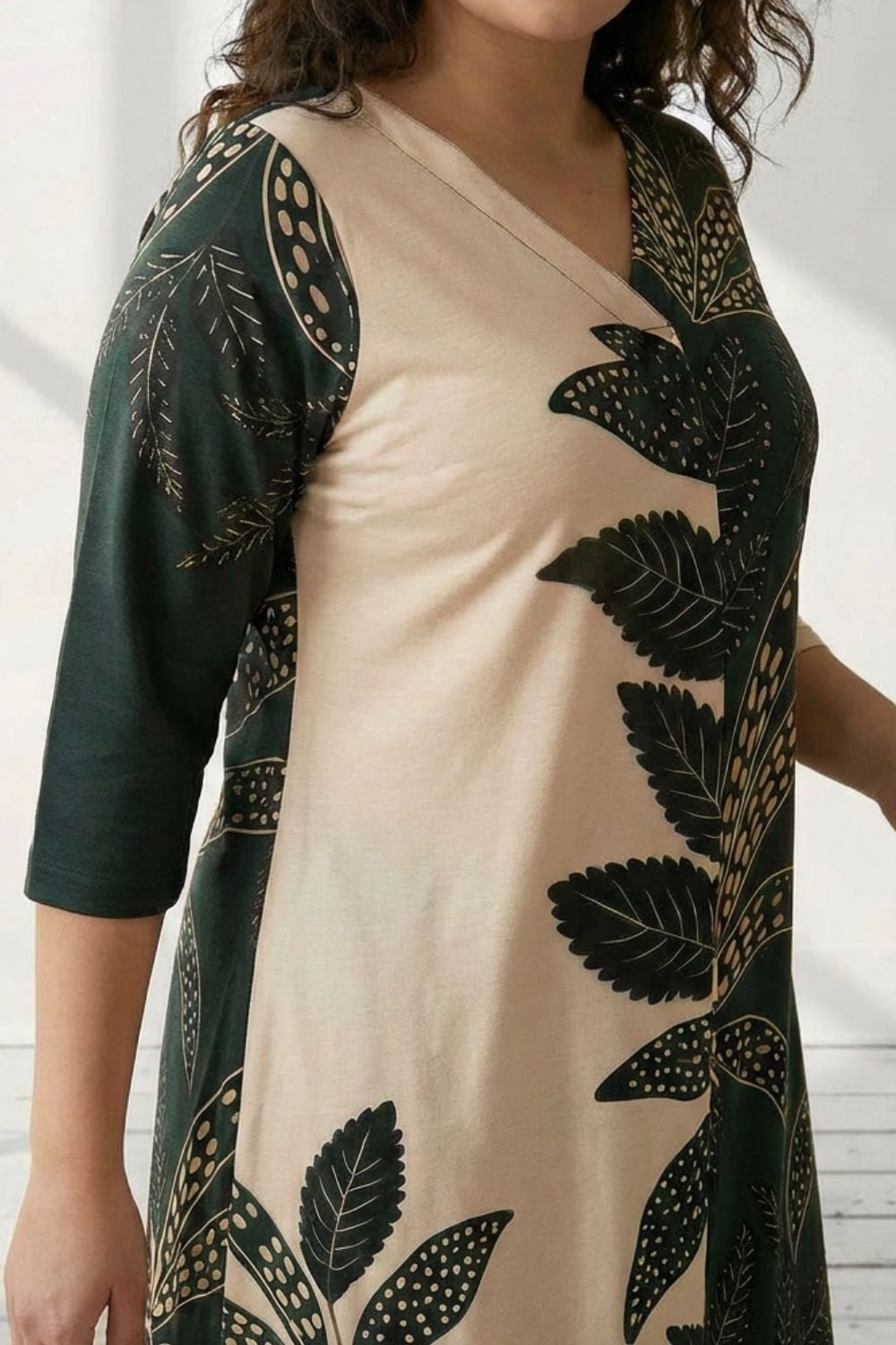 Plus Size Plus Size Dual Tone Leaf Print Top
