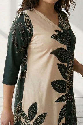 Plus Size Dual Tone Leaf Print Top