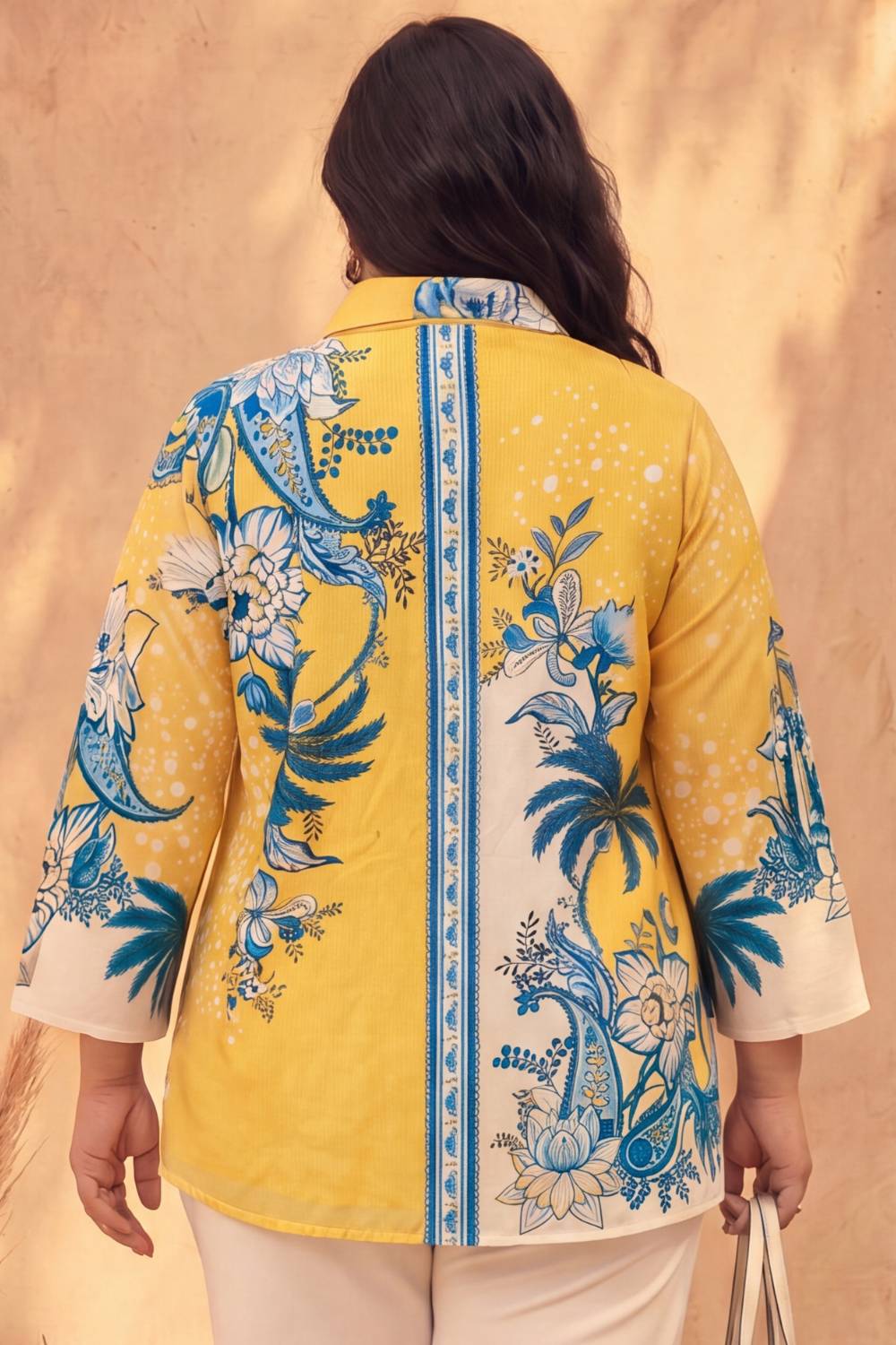 Comfortable Plus Size Yellow Floral Printed Cotton Top
