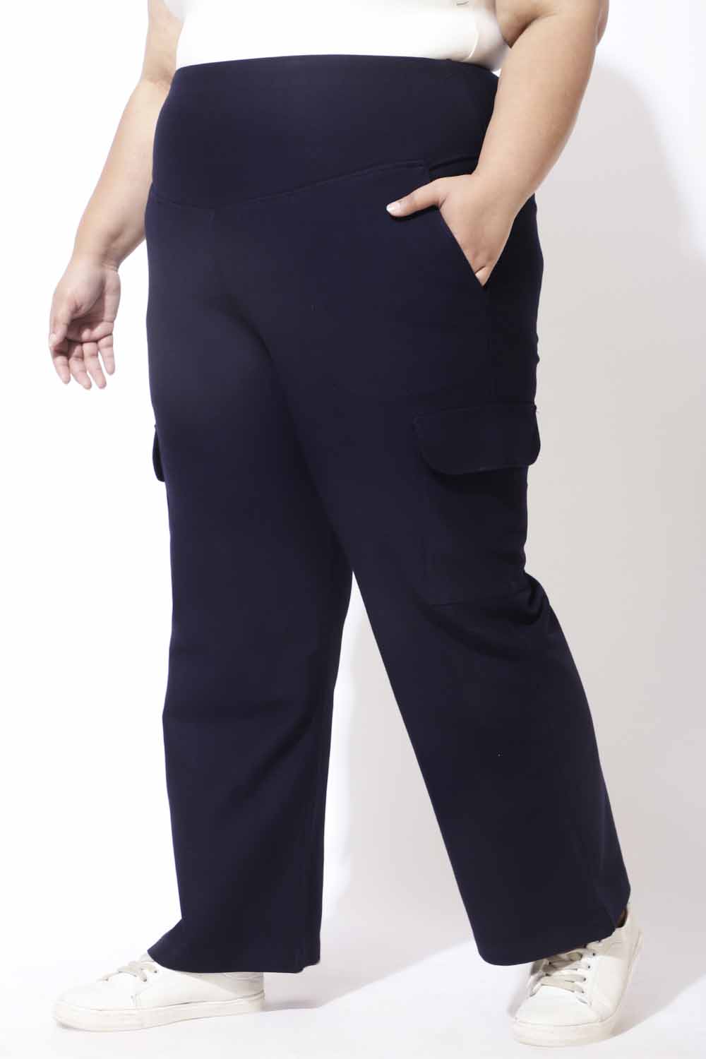 Navy Tummy Shaper Cargo Pants for Women