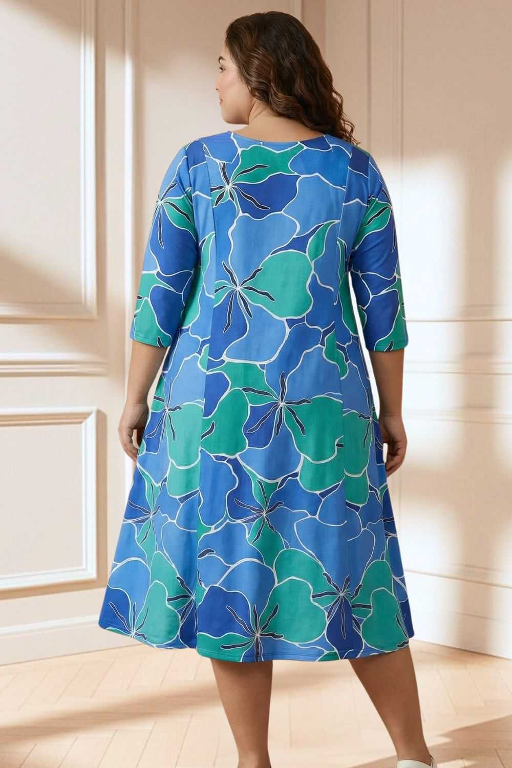 Plus Size Blue Green Abstract A line Dress for Women