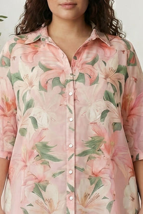 Plus Size Light Pink Floral Printed Coord Set